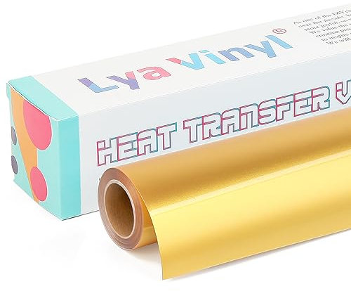 Lya Vinyl Dazzling Gold Heat Transfer Vinyl 12 x 10ft Gold Iron on Vinyl Roll for Cricut, Silhouette Cameo, Premium HTV for DIY Clothes, Bags, Shoes and Other Textiles