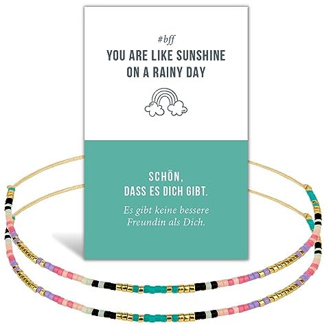 happymaker - Freundschaftsarmbänder, 2 Armbänder aus Miyuki Perlen mit Geschenkkarte und Geschenkverpackung als beste Freundin Geschenk, handgefertigt in Deutschland