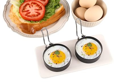 Royal Cuisine Stainless Steel Eggs Maker Non Stick Round Egg Cooker for Cooking Cooking Rings Shaper for Frying Pancake Sandwiches Metal Handle Household Kitchen Breakfast Tool Egg Shaper