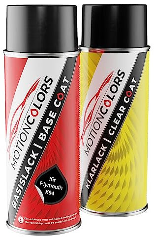 MOTIONCOLORS Lamp Black X94 für Plymouth Autolack Sprühdosen Set Basislack Klarlack Spraydose 400ml