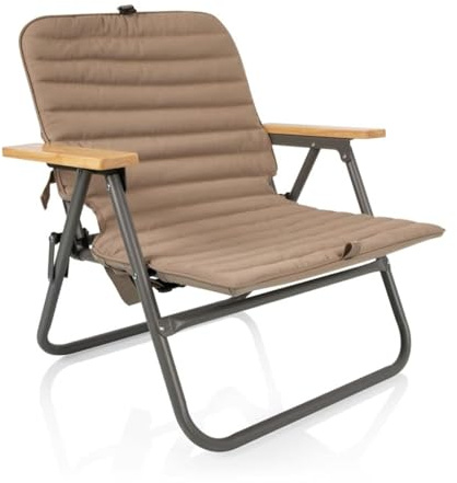 Picnic TIME Descanso Padded Beach Chair, Low Camping Chair with Removable Washable Cover, Backpack Beach Chair, (Shale Tan)