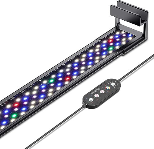 hygger Clip On Aquarium Beleuchtung, Vollspektrum Aquarium LED Beleuchtung,48W 24/7 Beleuchtungs Zyklus Aquarium Licht mit 10 Farben, Einstellbarer Timer,3 Modus für 120-132cm Süßwasser Aquarien