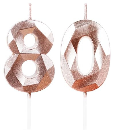 Yiran Geburtstagskerzen Zahlen 80, 5cm Roségold Geburtstagskerzen, Kerzen Geburtstag, Geburtstag Kerzen, Tortendeko Geburtstag, Kuchendeko Geburtstag, Geburtstagskerzen für Geburtstagsdeko, Nummer 80