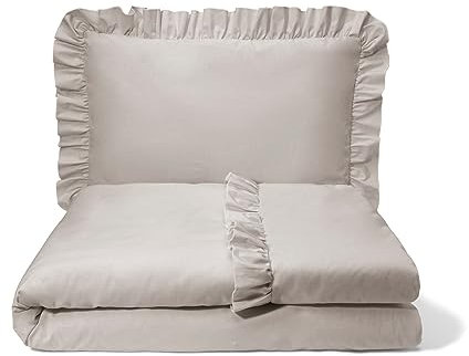 balbina Kinderbettwäsche Baumwolle 2-teilige Babybettwäsche, Bettwäsche-Set für Kinder, Bettwäsche mit Rüsche & Reißverschluss, Bettbezug 100 x 135 cm & Kopfkissenbezug 60 x 40 cm, Hellbraun