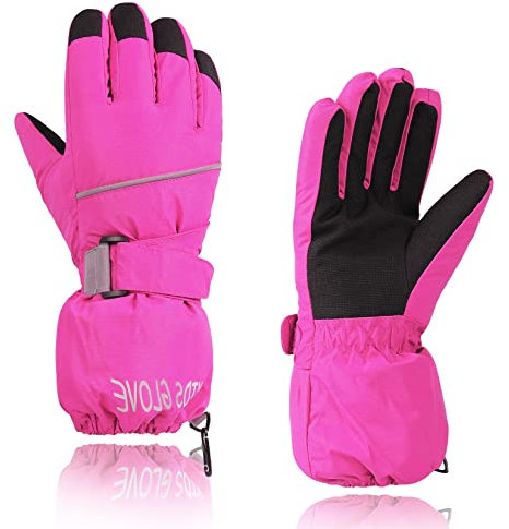 Century Star Skihandschuhe Kinder Winterhandschuhe Fahrrad Winterhandschuhe Kinder Handschuhe Winter Handschuhe Wasserdicht Fahrradhandschuhe Kinder Thermohandschuhe Winddicht Rosenrot 6-10 Jahre