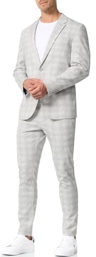 JEFF Herren JFLeo Set Anzug 2-teilig Sakko Hose Bundle | elastischer Herrenanzug Regular Fit für Männer Grey Check, 52