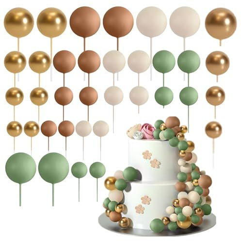 36PCS Ball Cake Toppers - Mini Balloon Cake Decorations Foam Ball Cake Picks Ball Shaped Cupcake Toppers DIY Cake Insert Toppers for Wedding Birthday Party Cake Decorations (Coffee color)