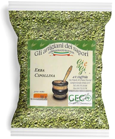 Erba Cipollina Essiccata al Sole - Busta da 50 gr | Gluten Free Vegan | Erba Aromatica Naturale Coltivata in Sicilia - Spezia Cruda Qualità Premium - Aroma Puro (Erba Cipollina)