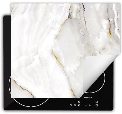 DarHaus Herdabdeckplatte Einteilig Küche Herdabdeckung Ceranfeld Herdabdeckplatten Anti Rutsch Matte Aufrollbar 60x52 cm, weiß - Marmor