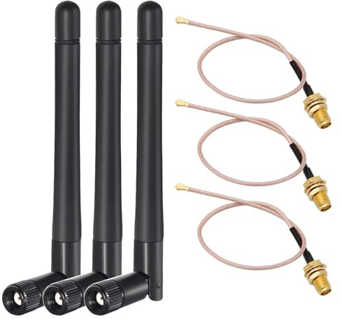 GTIWUNG 3 Pièces 2.4G/5G Double Bande WiFi RP-SMA Antenne, Antenne WiFi Bi-Bande pour Carte WiFi/Routeur Réseau sans Fil/Booster WiFi + 3 Pièces U.fl/IPEX RG178 Câble Coaxial Pigtail