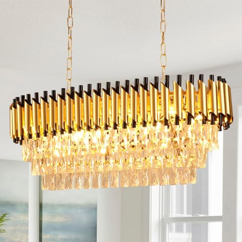 Depuley 31’’ Modern Orbicular kronleuchter gold, deckenleuchte kristall, 6-Tier kronleuchter vintage,8*E14 für Esszimmer, Schlafzimmer, Wohnzimmer und Korridor(Inklusive E14 Glühbirne)