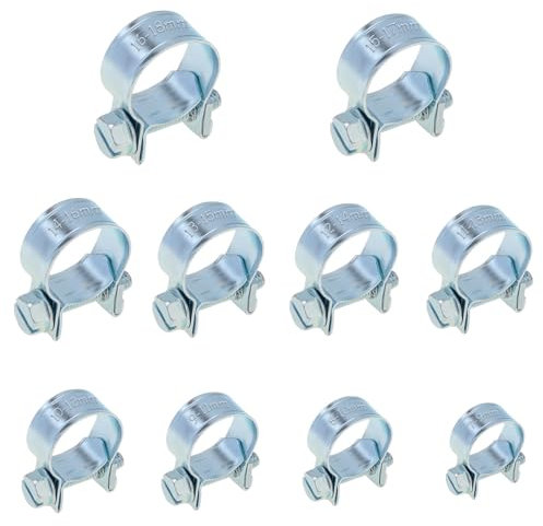 60pcs Fuel Injection Hose Clamps, 10 Sizes 7-18mm Fuel Line Clamp Adjustable Pipe Clip Assortment Kit for Petrol Pipe