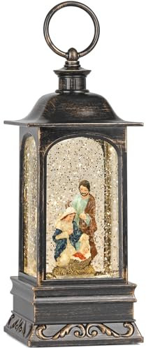 Weihnachts-Schneekugel-Laterne mit 6-Stunden-Timer, musikalisch und beleuchtet für Festival-Dekoration (Krippe)