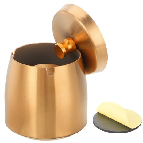 sourcing map Aschenbecher mit Deckel für Zigarette, Edelstahl, winddichter Aschenbecher für Zuhause, Büro, Tisch, Terrasse, Outdoor, kleine Größe, Roségold
