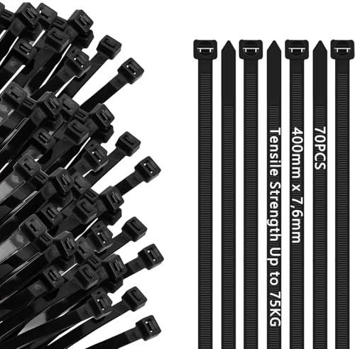 EUMAYES Colliers de Serrage Noirs 400 x 7,6 mm, 70 Pièces Serflex Noir, Serre Cable Plastique Résistants aux UV avec Résistance à la Traction allant Jusqu'à 75kg, Attache Cable Riselant Nylon Durables