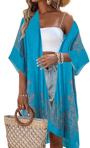 Breezy Lane Women's Swimsuit Cover Up Kimono Cardigan Bathing Suit Beachwear Bohemian Floral Print Resort Wear