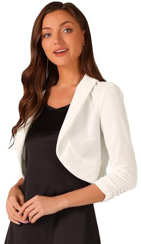 Allegra K Donna Coprispalle Velluto Giacca Corto di Natale Natalizio Cardigan Aperto sul Davanti A Maniche Lunghe Bianca S