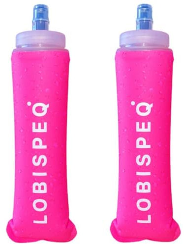 LOBISPEQ®️ - Pack de 2 Soft Flask 500ml de Boca Ancha Libre de BPA | Botellas Blandas Hidratación de TPU | Botella Agua Plegable Para Running, Trail Running o Cualquier Deporte (BOCA ANCHA, ROSA)