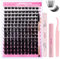 Fadlash Eyelash Extension Kit 0.07 D 8-16mm 200D Wispy Lashes Cluster Lashes Glue Bond And Seal With Tweezers&Eyebrow Brush Eyelash And Lash Adhesive Remover DIY At Home