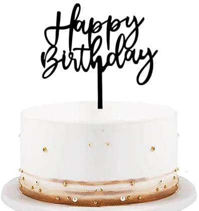 KOBOKO Happy Birthday Tortendeko Schwarz, Cake Topper Geburtstag, Acryl Kuchen Deko Geburtstag, Happy Birthday Deko Torte, Kuchendeko Geburtstag Mädchen Jungen Frauen Mann, 10,8X13,7cm