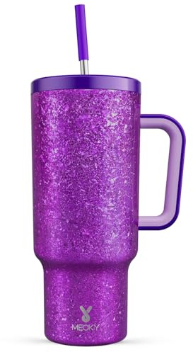 Meoky Tumbler with Handle and Straw for Women: 40 oz Stainless Steel Insulated Tumbler with Lid and Straw 100% Leakproof for Car Travel Home - Fashion Enthusiasts, Lavender