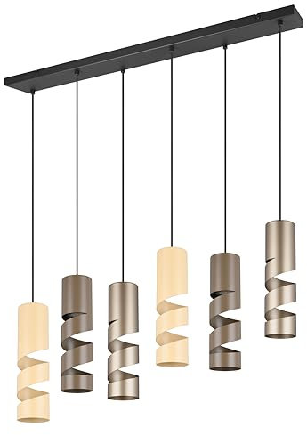 Trio Leuchten Pendelleuchte Stream 364000617, Metall Schwarz matt, Schirm Coffee/Taupe/Beige, exkl. 6x GU10