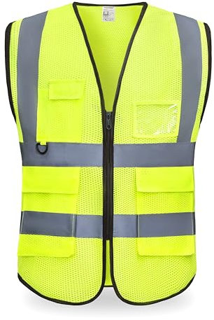 YUANVEST Sicherheitswesten Warnweste,Hohe Sichtbarkeit Reflektierende Sicherheitsweste,2-Zoll Reflektierende Streifen Hohe Sichtbarkeit Weste,Erfüllt ANSI/ISEA Standards (Gelb-mesh, 4XL)