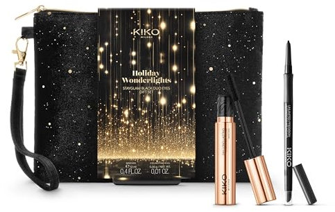 KIKO Milano Holiday Wonderlights Stayglam Black Duo Eyes Gift Set, Coffret Cadeau Yeux : Mascara Effet Volumateur Et Crayon Yeux