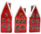 Lichthäuser, Stadthäuser, Keramikhäuser, Dekohäuser, LED-Häuser, Dekohaus als 3er Set aus Steingut in rot mit weißem Dach, Lieferumfang 3 Dekohäuser, Größe L/B/H ca. 7 x 6 x 19 cm.