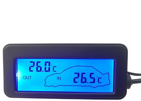 Pantalla de termómetro digital para automóvil - Sensor de temperatura para vehículos con pantalla 2ual, medidor de temperatura LCD compacto | Termómetro confiable para tablero de instrumentos, monitor
