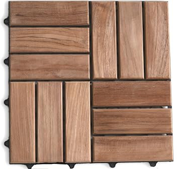 11 Bodenplatten aus Teak Holz 1m² Holz-Fliesen Klick-System Terrassenfliesen 30x30 cm für Bad Sauna Terrasse Balkon Bodenbelag wetterbeständig