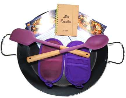 La Posada Set de Paella 38 cm – Paellera Antiadherente con Cucharón, Espátula y Manoplas – Regalo Ideal para Cocina Española