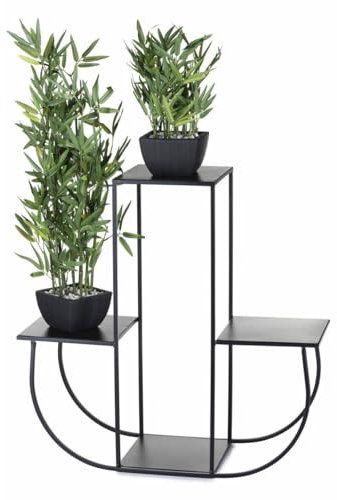 HowHomely Escaleras de flores de 4 niveles - Escaleras de plantas de metal de 70 cm de altura - Estante de flores con platos de 24 cm en negro para 4 flores - Estante de flores para decoración del