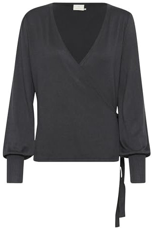 KAFFE Strickjacke KAanno Damen Strikjacke Langarm Wrap Cardigan Wickeljacke M, Black Oyster M