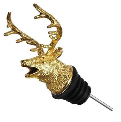 Feegow Deer Head Wine Pourer, Zinc Alloy for Bottle Stopper Deer Stags Shape, 2-in-1 Wine Bottle Pourer and Stopper, Spout Accessories for Wine Lover (Golden)