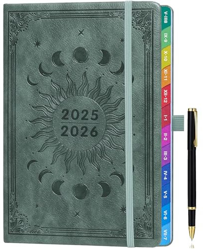 Kalender 2025 2026, A5(21,5 x 15.5cm) Wochenplaner & Terminplaner mit Monatsübersicht, Aug 2025 - Jul 2026, Schulplaner 25/26, Farbig Gedruckte Innenseiten, mit Innentasche & Stift - Grau