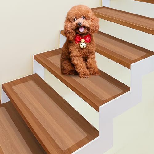 QMLING 15 tappetini antiscivolo per gradini, autoadesivi, 15 x 60 cm, strisce trasparenti antiscivolo, strisce antiscivolo per scale interne per gradini in legno e pavimento