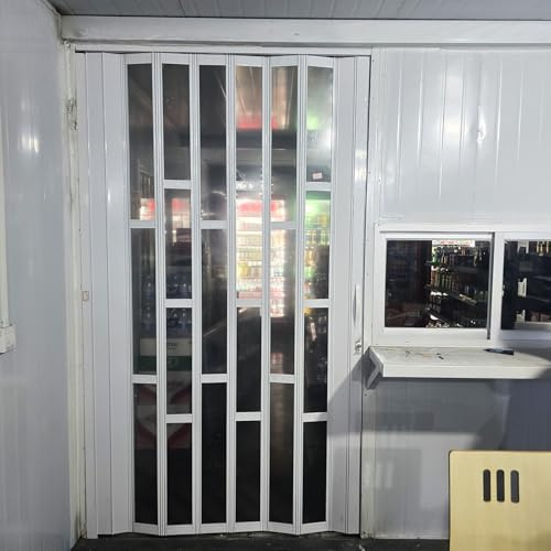 Puerta Corredera Plegable Puertas Plegables Blancas Para Entrada, Puertas De Ducha Tipo Acordeón De Vidrio Acrílico Transparente De 190 200 210 220 230 240 CM Alto, Puerta Interior(190x230cm/75x90.5in