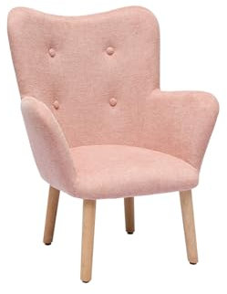 Miliboo Fauteuil Enfant scandinave en Tissu Effet Velours texturé Rose et Bois Clair Baby Bristol