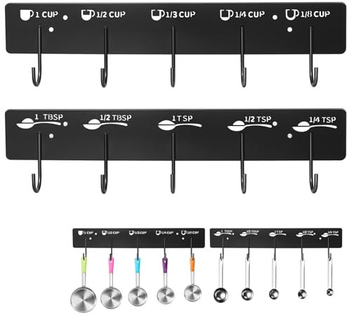 2 Pack Measuring Cups and Spoons Hanging Rack, Measuring Organizer Suitable for Kitchen, Black Cups and Spoons Rack, Including Screw and Adhesive Mounting
