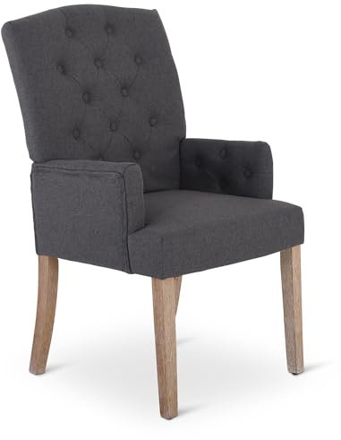 Raburg Esszimmerstuhl, Chesterfield-Design, Polsterstuhl, eleganter Armlehnen-Stuhl, Steppung, Landhausstil, Küchenstuhl, Belastbarkeit 110 kg, Victoria, Bezug Dunkelgrau|Beine Dunkel