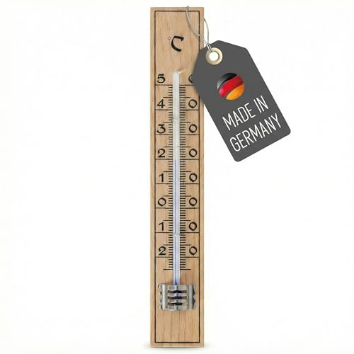 Lantelme Gartenthermometer Holz Temperaturanzeige -25°C bis +50°C Analog | Wetterfest 17cm Farbe Beige | Thermometer für Zimmer Innen Außen Garten | Außenthermometer Holzthermometer (Holz)