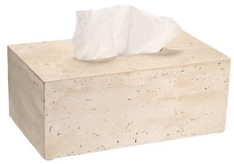 SUMTree Taschentuchbox aus Travertin Spender, rechteckig, 23 x 13 x 9 cm | Kein Boden, rutschfest, elegant, dekorativer Papierhalter für Badezimmer, Wohnzimmer, Schlafzimmer, Garten