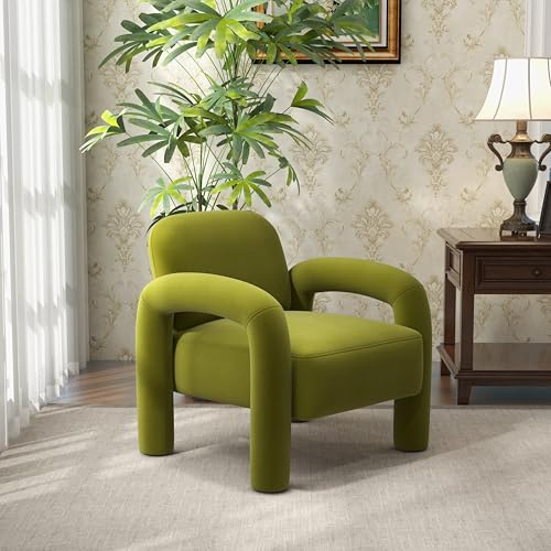 SEYNAR Moderner Accent-Sessel, Komfortabler Samtbezogener Armstuhl, Gemütlicher Vanity-Sessel als Einzelsofa, Tufted-Barrel-Lesearmstuhl für Wohnzimmer, Schlafzimmer, Ecke(Green)