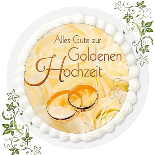 AnyCakes Für den Geburtstag ein Tortenbild, Zuckerbild mit Motiv, Essbares Foto für Torten, Tortenbild, Tortenaufleger Ø 20cm FONDANT Goldene Hochzeit Nr. Q 353