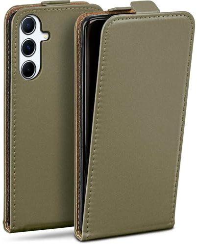 moex Flip Case für Samsung Galaxy A56 5G Hülle klappbar mit 360 Grad Schutz, Handyhülle mit Displayschutz, PU Leder Handytasche Lederhülle, Flip Case Cover Klapphülle, Olivgrün