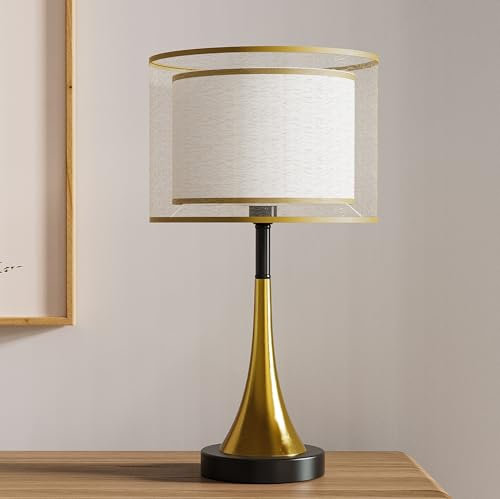 Vrygle Luxus LED Nachttischlampe dimmbar:Dreifarbig einstellbare Tischlampe PC-Lampenschirm Gold Tischleuchte Nachttischlampe mit Kabel Leselampe Nachttisch Schlafzimmerlampe