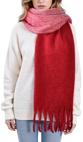 Loiyadn Winterschal für Damen – Mohair-Winterschal, 230 x 40 cm, weiche, warme Schals für Damen/Herren, weiche, klobige Kaschmirschals, Rot, 1 Packung