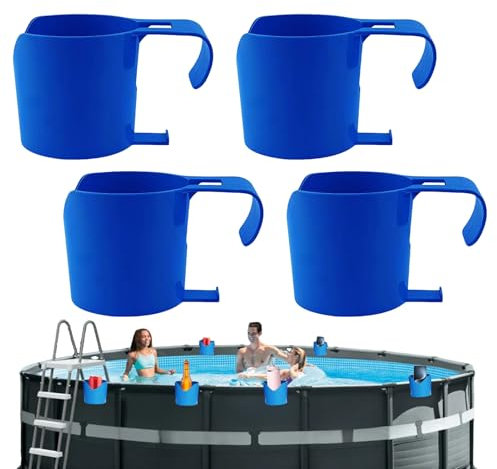 4 Pièces Porte Gobelet Piscine, Accessoire Piscine Hors Sol pour Barre De 5cm, Plateau Anti-Déversement Suspendu Au Bord De La Piscines pour Canettes Bouteilles Lunettes De Soleil
