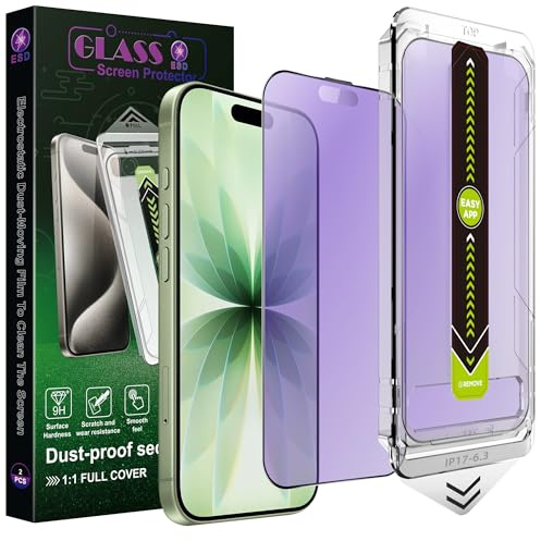 SY SHANGYAN 2-Pack Anti-Blue Light Blocking Matte Screen Protector for iPhone 17/16 Pro (6.3), Anti-Glare,9H Tempered Glass, Full Coverage, Anti-Fingerprint, Auto Dust Removal, Bubble-Free